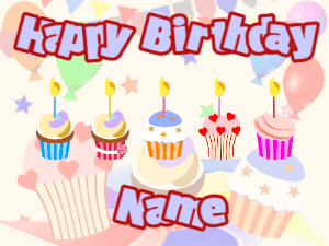 Happy Birthday GIF:Cupcakes for Birthday,party background,light blue & red text