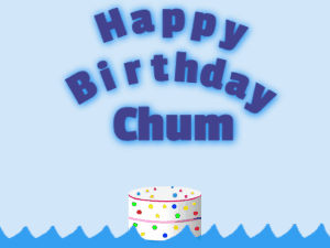 Happy Birthday GIF:Birthday shark gif: candy cake & blue text