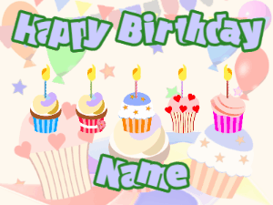 Happy Birthday GIF:Cupcakes for Birthday,party background,light blue & green text