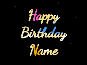 Happy Birthday GIF:colored fireworks,blue box, block font, party colors animation