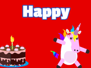 Unicorn slides in a happy birthday