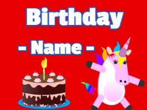 Happy Birthday GIF:Unicorn slides in a happy birthday