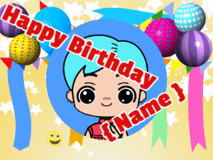Happy Birthday GIF:Cute avatar with floating smiling faces