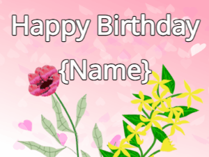 Happy Birthday GIF:Happy Birthday Flower GIF red & yellow on a pink