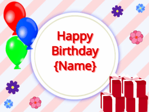 Happy Birthday GIF:mix colors Balloons, red gift boxes, red text