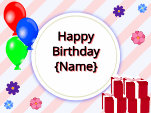 Happy Birthday GIF:mix colors Balloons, red gift boxes, black text