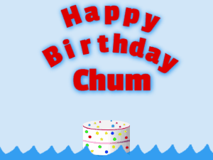 Happy Birthday GIF:Birthday shark gif: candy cake & red text