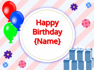 Happy Birthday GIF:mix colors Balloons, blue gift boxes, red text