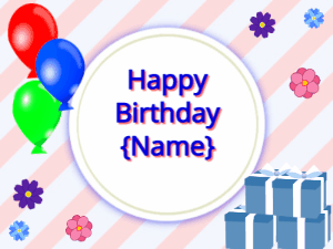Happy Birthday GIF:mix colors Balloons, blue gift boxes, blue text