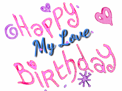 Happy birthday animated gif with animated doodles, pink text, and with a name you can customize.