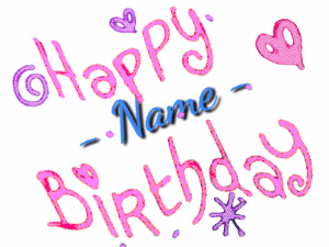 Happy Birthday GIF:Pink Birthday Text and Doodles