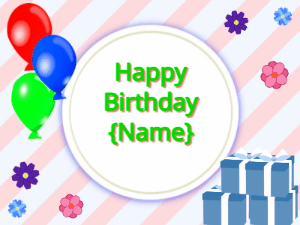 Happy Birthday GIF:mix colors Balloons, blue gift boxes, green text
