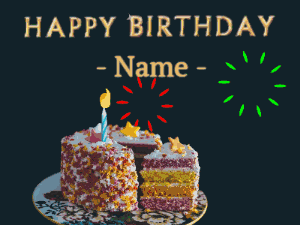 Birthday cake fireworks sparkling text 