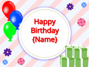 Happy Birthday GIF:mix colors Balloons, green gift boxes, red text