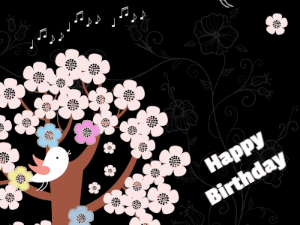 Happy Birthday GIF:Singing birds and tree