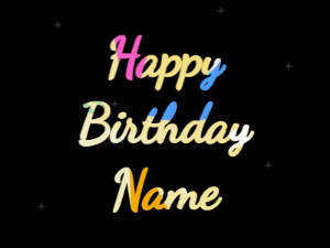 Happy Birthday GIF:heart fireworks,red box, block font, party colors animation
