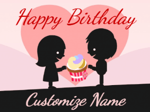 Happy Birthday GIF:Romantic birthday cupcake and hearts included