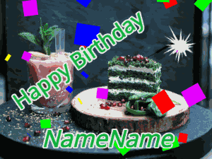 Green birthday cake, sparkler, and confetti
