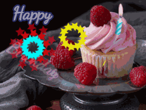 Raspberry birthday cupcake with star explosions