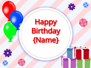 Happy Birthday GIF:mix colors Balloons, mix colors gift boxes, red text