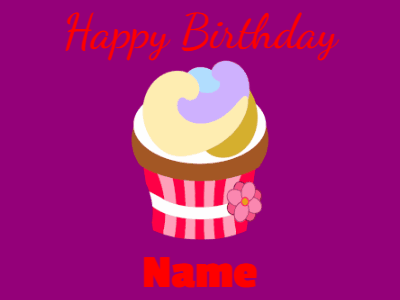 A cupcake birthday gif. Choose a cupcake from the images and customize the flashing neon name.