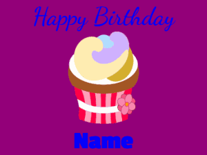 Birthday cupcake with animated text