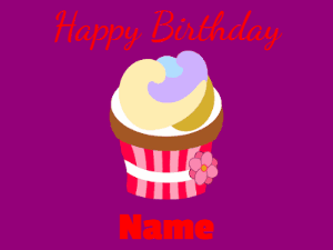 Happy Birthday GIF:Birthday cupcake with animated text