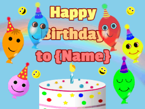 Happy Birthday GIF:Balloons birthday cake and rainbow
