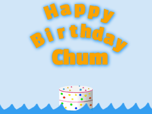 Happy Birthday GIF:Birthday shark gif: candy cake & orange text