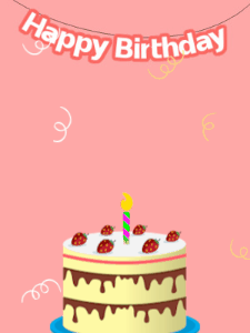 Happy Birthday GIF:Pink birthday GIF with a cream cake and hearts