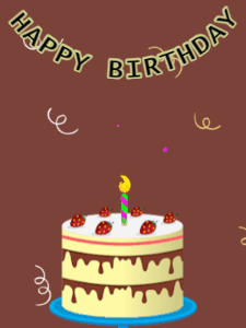 Happy Birthday GIF:Birthday GIF,cream cake,brown background,hearts & confetti