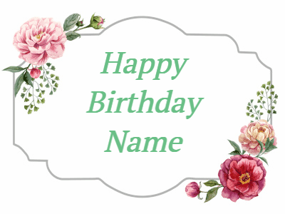 An elegant happy birthday gif showing drawn flowers with 3 lines of custom text and balloons appearing and floating away.