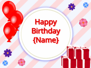 Happy Birthday GIF:red Balloons, red gift boxes, red text