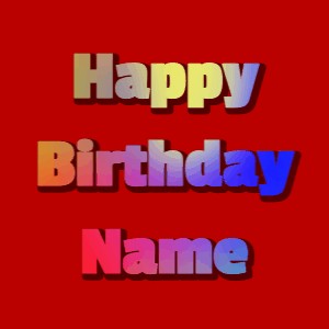 Happy Birthday GIF:hearts fireworks on blue, block font, rainbow effect