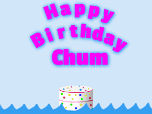 Happy Birthday GIF:Birthday shark gif: candy cake & purple text