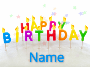 Happy Birthday GIF:Birthday Letter Candles and star confetti