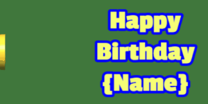 Happy Birthday GIF:pink birthday cake on purple with yellow & blue text
