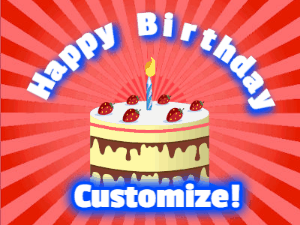 Happy Birthday GIF:Birthday sunburst with cake and confetti