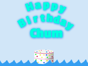 Happy Birthday GIF:Birthday shark gif: candy cake & cyan text