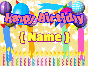 Happy Birthday GIF:Bouncing Birthday Candles on a party background: block