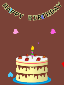 Happy Birthday GIF:Birthday GIF,cream cake,brown background,hearts & hearts