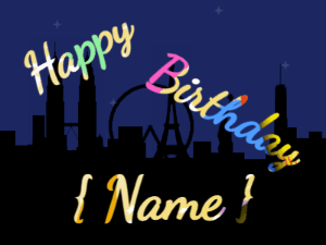Happy Birthday GIF:City fireworks of mix. Fonts block & block, & a party colors texture