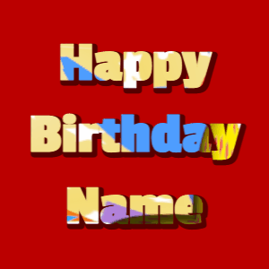 Happy Birthday GIF:stars fireworks on blue, block font, rainbow effect