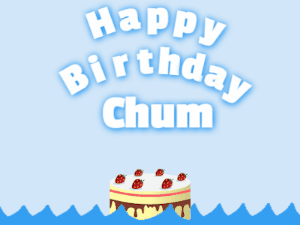Happy Birthday GIF:Birthday shark gif: cream cake & white text