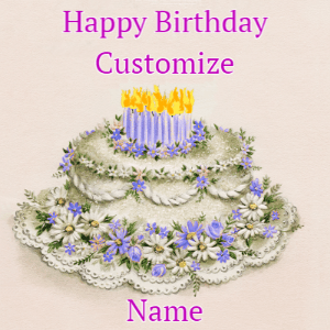 A beautiful animated birthday gif with a vintage style cake drawing and animated candle flames. Customize the name and text.