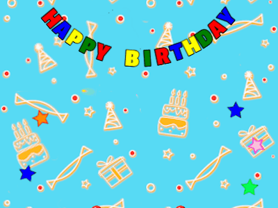 Happy Birthday GIF, birthday-3134 @ Editable GIFs,chocolate Cake, flying flares on a blue decor background