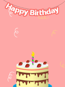 Happy Birthday GIF:Pink birthday GIF with a cream cake and stars