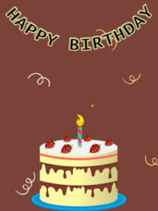 Happy Birthday GIF:Birthday GIF,cream cake,brown background,stars & confetti