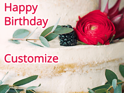 Elegant and beautiful birthday cake with animated flowers flowing past with greeting and name to personalize.