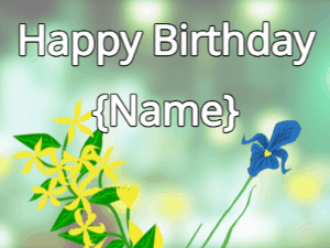 Happy Birthday GIF:Happy Birthday Flower GIF yellow & iris on a green